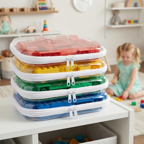 4 Pack Clear Hard Shell Zipper Case, Clear Zipper Pouches for Organizing, Travel Clothes Packing Cubes, A4 Document & Large Toy Storage Organizer Bins (4L) - size: 4L