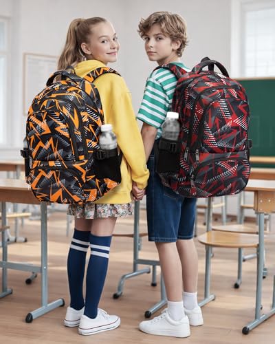 BLUEFAIRY Kids School Backpack for Boys Girls Ages 6-8 8-10 10-12 Elementary Middle School Book Bags with Laptop Compartment Mochilas Escolares para Niños Niñas de 8 10 12 Años (Orange, Geometric) - color: Orange