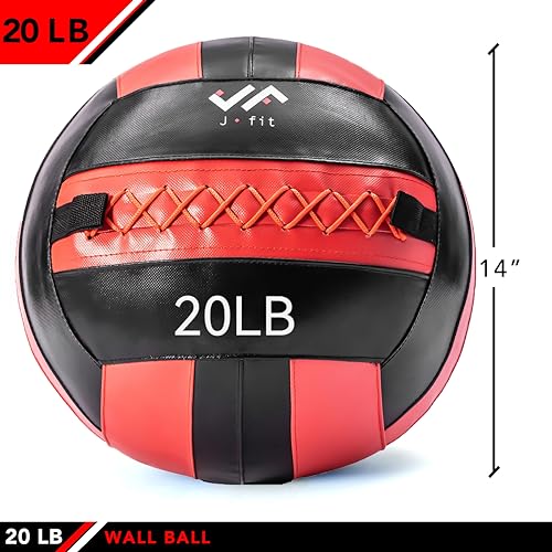 JFit Wall Ball – Premium Soft Weighted Exercise Ball for Strength, Conditioning, Gym & Home Workouts, 4-30 LB - color: Red/Black, style: 20 LB