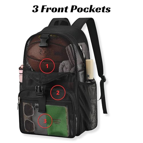 Metaverse Mesh Sports Backpack 20 Inch with Racket Holder for Men Women, Large Travel Gym Beach Backpack with Water Bottle Pockets - color: Black