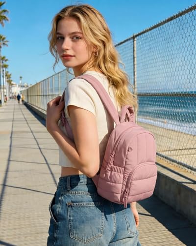 BAGSMART Mini Backpack for Women, Lightweight Puffer Small Backpack Purse, Quilted Casual Travel Daypack, Cute Water-Resistant Bookbag for Daily, Coffee Brown - color: Coffee Brown