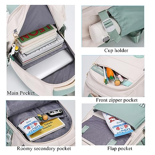 VIDOSCLA Kids Girls Backpack for School 3Pcs Students Bookbag Set Teen Boys Backpack with Lunch Box - color: A42 #Yellow&green-lunch Box Set