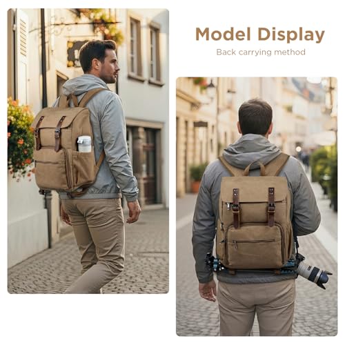 SMRITI Canvas Camera Bag Backpack with Quick Access Pocket & Tripod Holder, 14 Inch Laptop Camera Back Pack Anti-Theft DSLR/SLR Mirrorless Camera bag for Photographers Compatible with Canon/Nikon/Sony