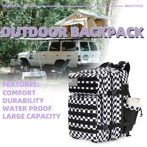 Lovelinks21 25L Tactical Military Backpack Small Travel Rucksack for Men and Women Assault Pack Bug Out Bag Molle Daypack Gym Backpack with Bottle Holder (Black White Checkered) - color: Black White Checkered