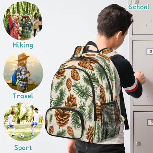 Pinecone Laptop Backpack for Women Men, 18.3 Inch Travel Work Backpacks, Botanical Leaf Pinecone Print Waterproof Computer Casual Daypack Nurse Teacher Bags - color: Multicolor 2