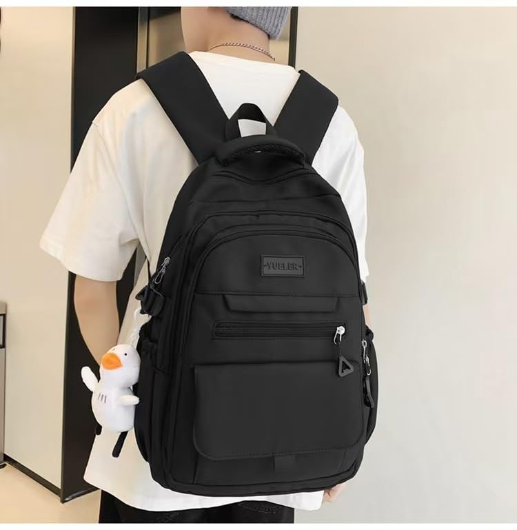 Student Backpack for Teen Girls Boys Preppy Elementary Middle School College Bookbags Cute Aesthetic Trendy Daypack (Black) - color: Black