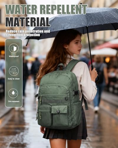 Aesthetic School Backpack for Women Men College Backpack With Lots Of Pockets Waterproof Travel Casual Daypack Cute Bookbag For Teens Girls Boys High School Bag(Green) - color: B3-green