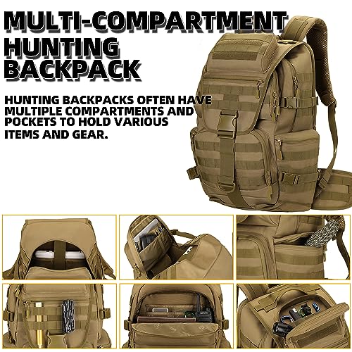Military Tactical Backpack Waterproof Outdoor Hunting Backpack Large Capacity Hunting Day Pack (Khaki) - color: Khaki