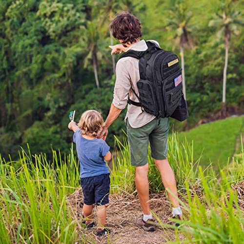 SHARKMOUTH Diaper Bag Backpack for Dad and Mom, Military Molle diaper Pack with Insulated Bottle Holders and Wipe Pocket - color: Black