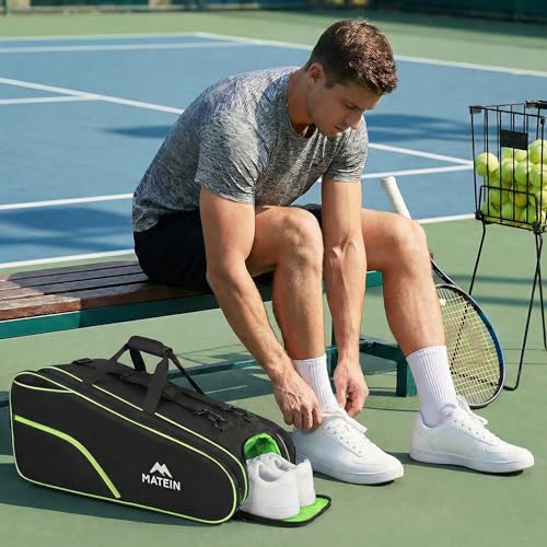 MATEIN Tennis Bag 6 Rackets, Large Racket Bag with Shoe Compartment, Cooler | Extra Large, Protective, Convertible, Removeable Shoulder Strap, Insulated Cooler Pocket, Water Resistant, Men Tournament Use