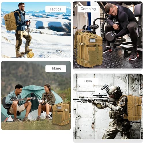 WOLT Military Tactical Backpack for Men 45L Molle Backpack 3 Day Assault Pack Bug Out Bag, Heavy Duty Rucksack for Hiking Gym(Khaki) - color: Khaki