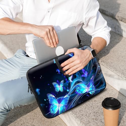 14 15 15.4 15.6 inch Laptop Handle Bag Computer Bag, Pouch Holder Notebook Sleeve Cover Soft Case Compatible for Dell,Lenovo,Toshiba HP, Asus Notebook-Glowing Blue Butterfly - color: Glowing Blue Butterfly