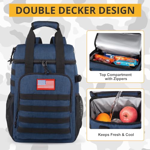 Tactical Backpack Cooler,Lunch Backpack for Men Adults Work with Handle,Soft Cooler Backpack Insulated Waterproof Leak Proof - color: Blue
