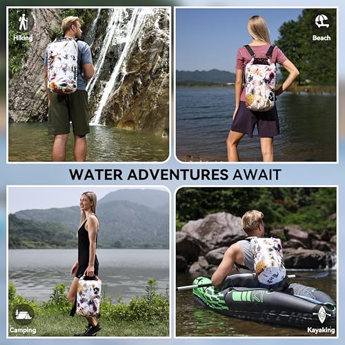 MARCHWAY Floating Waterproof Dry Bag Backpack 5L/10L/20L/30L/40L, Roll Top Sack Keeps Gear Dry for Kayaking, Rafting, Boating, Swimming, Camping, Hiking, Beach, Fishing - color: Flower, size: 5L