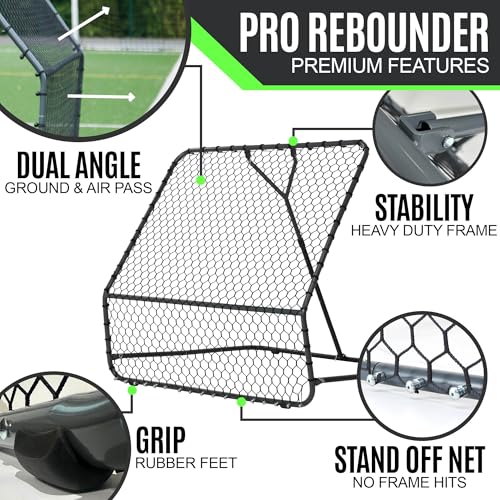 QuickPlay Pro Soccer Rebounder Net (2 Sizes) - Ball Rebounder Soccer Net, Heavy Duty, Adjustable Angle, with Galvanized Steel Frame & Rubber Feet, Soccer Training Equipment for Grass, Turf & Indoors - style: 7 x 7'