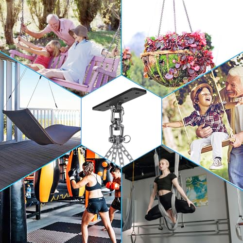 Dolibest Heavy Duty Boxing Punching Bag Chain,Wall Mount Ceiling Hooks 360° Rotation Wood Beam Holder for Boxing& MMA,Wood Beam Holder with 4 Chains and 4 Carabiners,4 Wood Screws for Wooden Sets - color: Heavy Bag Hanger With Chain