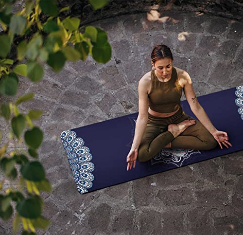 nuveti Printed Travel Yoga Mat-1/16 Inch Thick Non Slip Fitness Workout Mat with Carrying Bag, Foldable Lightweight Suede & Natural Rubber Yoga Mat for Yoga Pilates and Fitness 72" L x 24" W x 1.5mm - color: DarkBlue