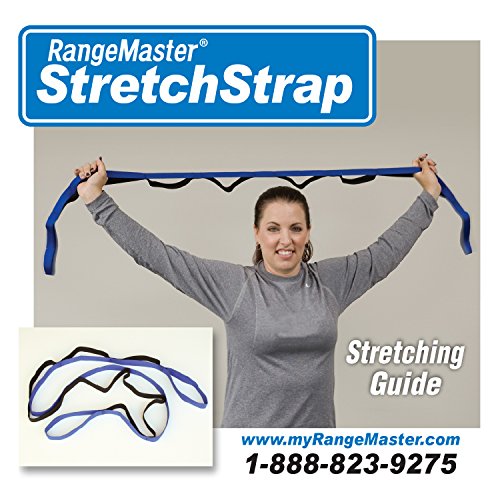 RangeMaster Stretch Strap with Exercise Guide│ Versatile Multi-Loop Strap Perfect for Yoga, Pilates, and Physical Therapy │ Portable │ Helps Improve Flexibility - color: Black & Blue