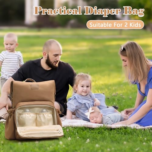 miss fong Diaper Bag Backpack - Baby Diaper Bag Neoprene Bag Large Capacity Neoprene Backpack with Diaper Changing Pad Pañaleras Para Bebe Baby Bag with 12 Pockets for Mom & Dad -Brown - color: Brown