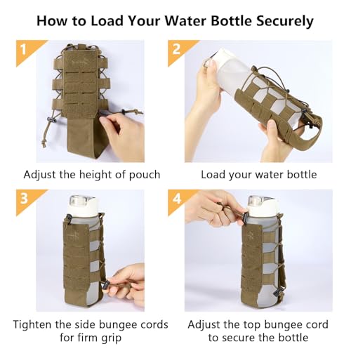 BASSDASH MOLLE Water Bottle Holder Pouch with Shoulder Strap Modular Bag for Fishing Hunting Hiking Travel Outdoor Activities - color: Coyote