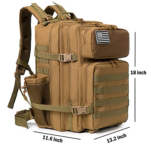QT&QY 25L/45L Military Tactical Backpack For Men Molle Daypack 3 Day Bug Out Bag Hiking Rucksack With Bottle Holder - color: 45l 1.0 Khaki