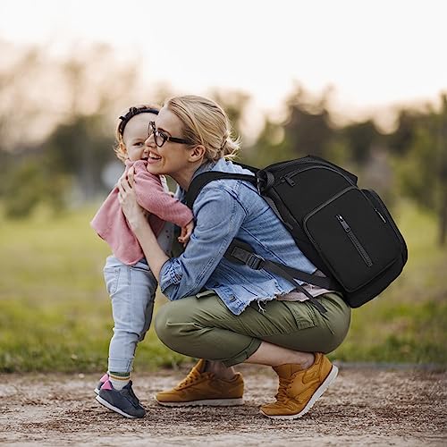 Mancro Backpack Diaper Bag, Waterproof Boy Travel Bag for Dad and Men, Large Multi-Function, Many Pockets, Lightweight, Stylish Diaper Backpack, Black - color: Black