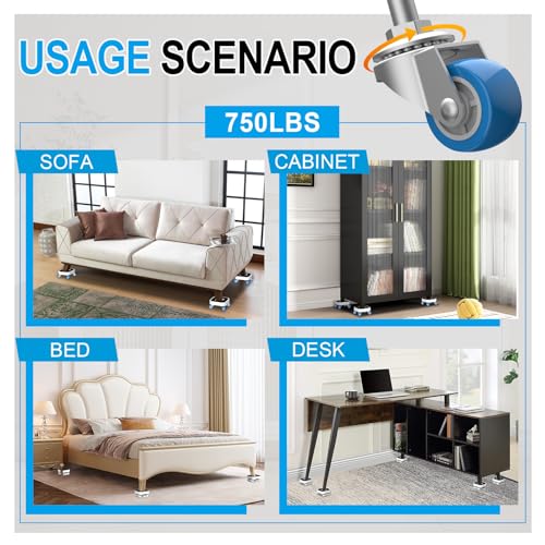 New Upgraded Furniture Sliders for Hard Floors & Carpets, 2-in-1 Furniture Movers with Wheels, Furniture Dolly for Moving Heavy Duty Sofa, Bed, Appliance, Load Capacity Up to 750lb - size: 1in wheels with slider pad + 1 pry bar