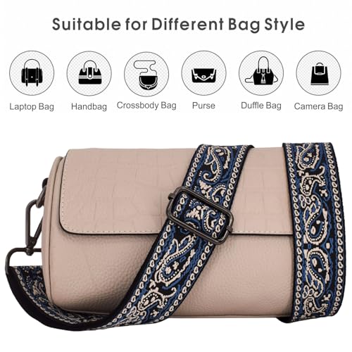 Replacement Purse Strap Shoulder Strap Adjustable Crossbody Strap for Women Crossbody Wide Shoulder Bag - color: Blue Paisley-Black Metal