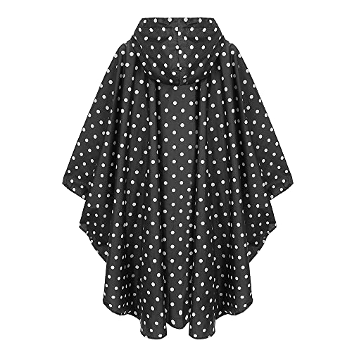 Fashion Hooded Rain Poncho Waterproof Raincoat Jacket with pocket for Women/Men/Adult - color: Black Dot