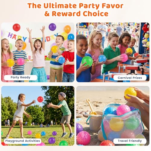 LOVEINUSA 12 Pack Bouncy Ball Knobby Massage Ball, 5" Spiky Sensory Toy for Kids & Adults, Stress Relief Office Desk Fidget Toy, School Prize & Party Favors with Pump