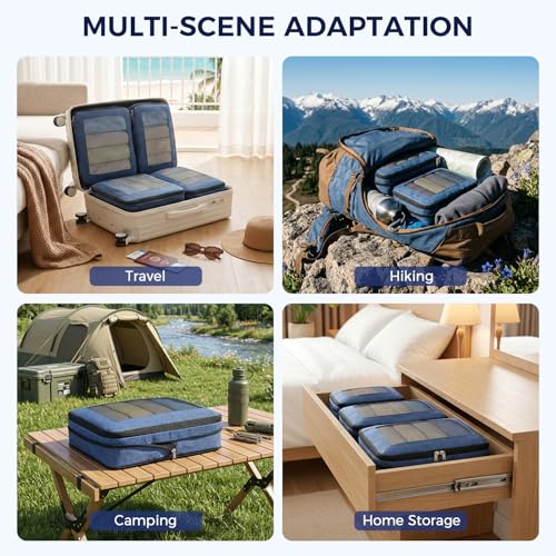 BAGAIL 8 Set Compression Packing Cubes, Durable & Wear-resistant Expandable Luggage Organizer Bags for Travel Accessories(Navy) - color: Navy