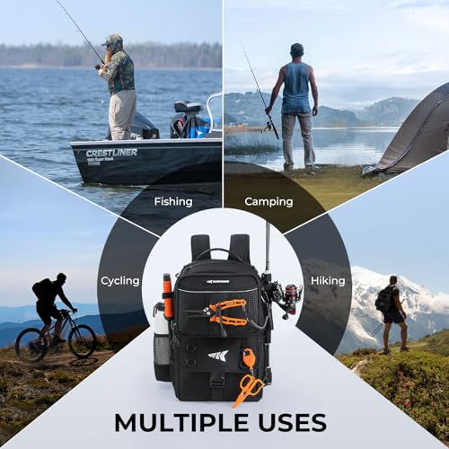 KastKing BaitSpace Fishing Tackle Backpack with Removable Bait Binder,2 Rod Holders Storage Fishing Gear and Equipment - color: E: Black(Without tackle box)