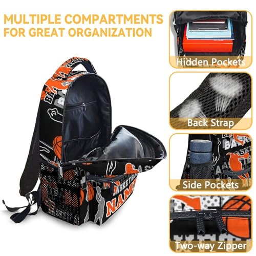 Mercuryelf Custom Basketball Backpack with Lunch Box and Pencil Case, Personalized Elementary Kindergarten School Bookbags for Boys Kids with Name, Set of 3 - color: Basketball-1-3
