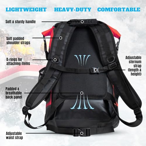 TACTIKO 35L Heavy-Duty 100% Waterproof Backpack, Roll Top Dry Bags for Kayaking, Hiking, Camping, Survival - color: Red