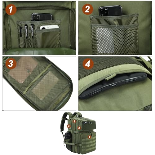 LHI Military Tactical Backpack for Men and Women 45L Army 3 Days Assault Pack Bag Large Rucksack with Molle System - Green - color: 3.2 Green