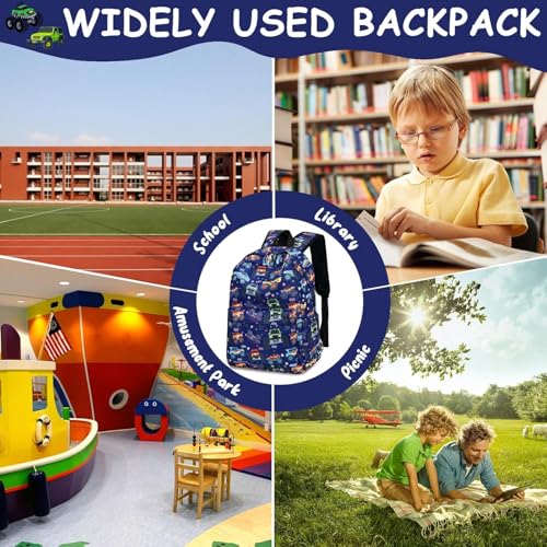 CAMTOP Preschool Backpack for Kids Boys Girls Toddler Backpack Kindergarten School Bookbags for Age 3-8 (Navy Big Wheels) - color: Navy Big Wheels