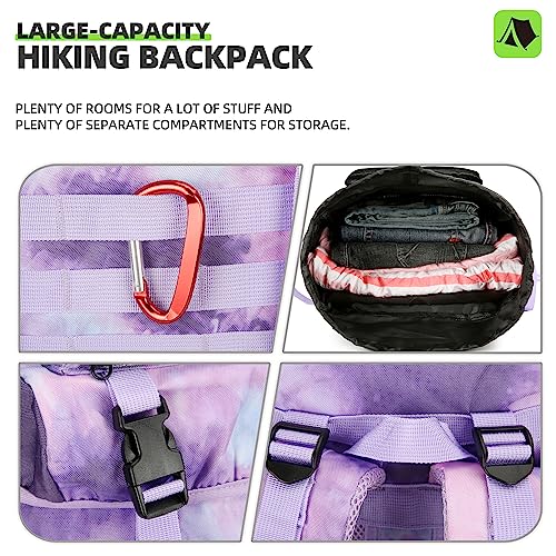 King'sGuard 70L Camping Hiking Backpack for Men Women Large Military Tactical Backpack Molle Rucksack Backpack for Outdoor - color: Purple Nebula