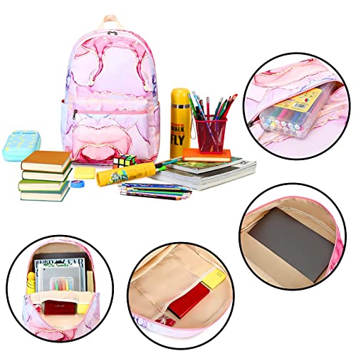 LOIDOU Backpack for Teen Girls Bookbags School Backpack with Lunch Box and Pencil Case 3 in 1 School Bags Set - color: Pink