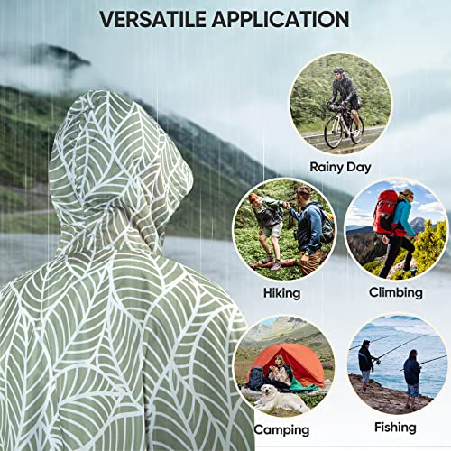 PTEROMY 3-in-1 Hooded Rain Poncho for Adult with Pocket, Waterproof Lightweight Unisex Raincoat for Hiking Camping Emergency - color: Antique Foliage