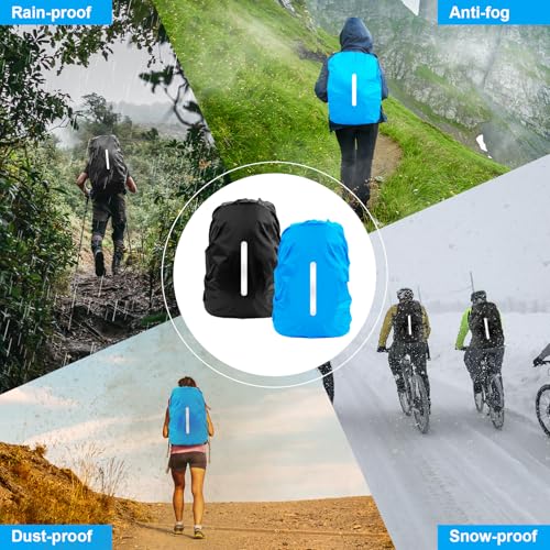LAMA 2pcs Waterproof Rain Cover for Backpack, Reflective Rainproof Protector for Anti-dust and Anti-Theft M 30L-40L Black