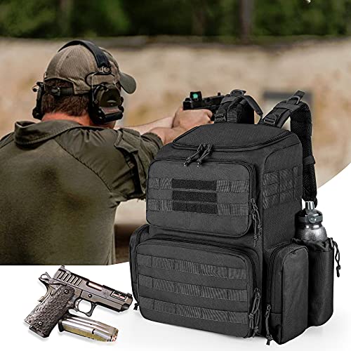 DSLEAF Tactical Range Pistol Backpack with 6 Pistol Cases, Gun Backpack with 9X Magazine Slots for Shooting and Hunting - color: Black