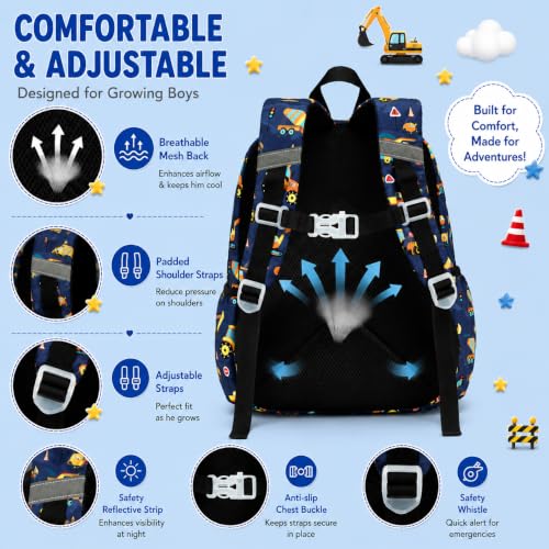 BTOOP Kids Backpack for Boys 3-6, Preschool Kindergarten Backpack with Insulated Lunch Compartment & Chest Strap (Truck Blue, Age 3-6 (14.5" H Fit Folder)) - color: Truck Blue, size: Age 3-6 (14.5" H Fit Folder)