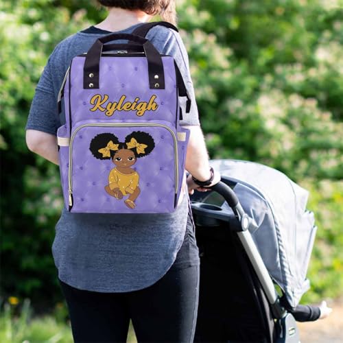 Custom Name Diaper Bag Backpack for Women Personalized Black Afro Women Nappy Bag Casual Travel Daypack Customized Newborn Gift Purple - color: 230112-9
