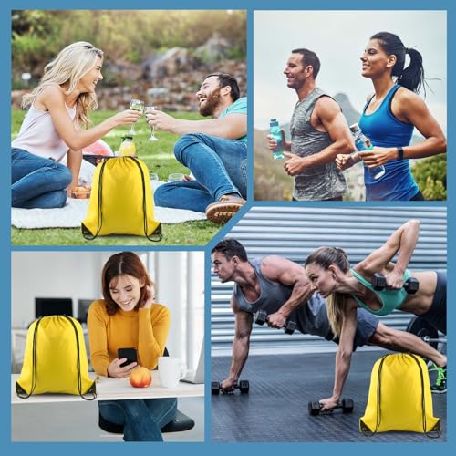 PLULON 15 Pcs Yellow Drawstring Bags, Drawstring Backpack Bulk, Modern Casual Gym Backpack Bags for Yoga Traveling Outdoor Sports - color: Yellow