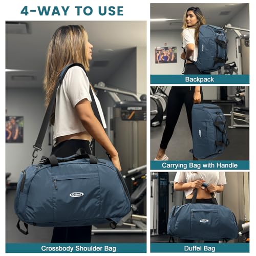 40L/70L 3-Way Duffle Bag Gym Sport Duffel Backpack Shoe Compartment | Foldable Packable,Water-resistant Nylon, Large Capacity, for Travel, Weekender, Dark Blue - color: Dark Blue