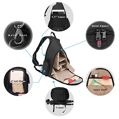 Camera Sling Backpack Waterproof for DSLR Camera with Rain Cover,Black - color: Black, size: Large