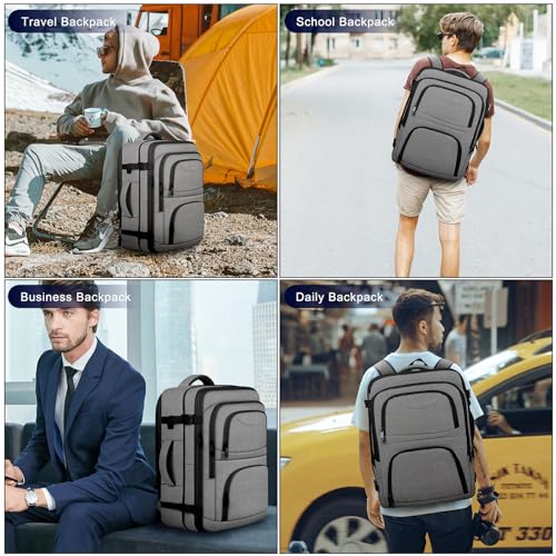 Large Travel Backpack, Laptop Backpack for women, Expandable 52L Carry On Backpack, Airline Approved Water Resistant Weekender 18.4 Inch Laptop Backpack, Business Computer Bag with USB Port, Grey - color: Grey
