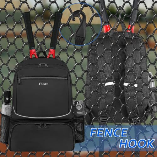 Ytonet Tennis Bag Tennis Backpack for Women Men 2 Rackets with Insulated Pocket Ventilated Shoe Compartment - color: Black