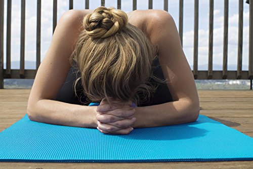 YogaAccessories 1/4" Thick High Density Deluxe Non Slip Exercise Pilates & Yoga Mat - color: Light Blue