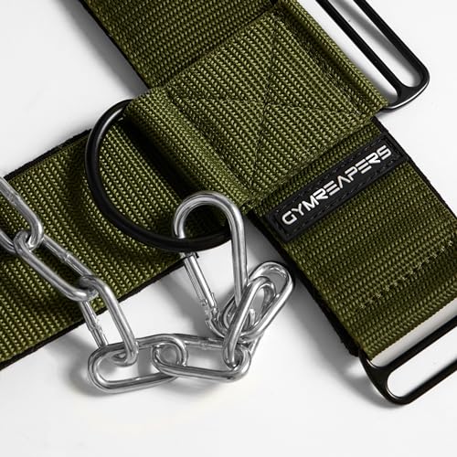 Gymreapers Neck Harness Weight Lifting - Neck Trainer Workout Equipment - Heavy Duty Stainless Steel Chain, Adjustable Neoprene Head Strap, Exercise Equipment for Strength & Pain Relief - color: OD Green